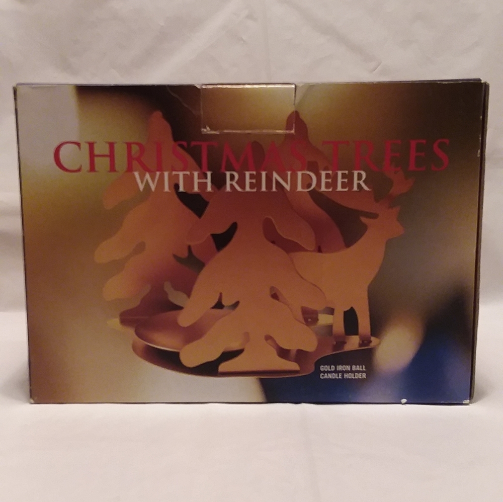 Winter Woodland Gold Reindeer Trees Candle Holder NIB - Picture 5 of 8